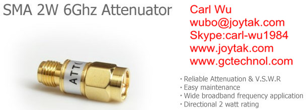 SMA type attenuator 2 Watt 6Ghz SMA plug to SMA jack fixed attenuators / SMA-JK2W6G