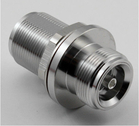 RF connector 4.3-10 female to 4.3-10 female adapter with tooth washer and hex nut all brass 50ohm