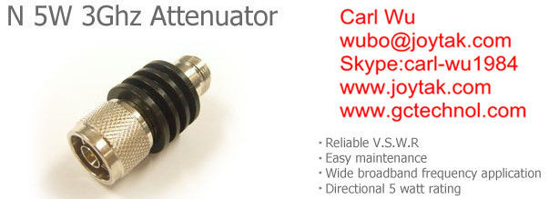 N type attenuator 5 Watt 3Ghz N male plug to N female jack fixed attenuators / N-JK5W3G