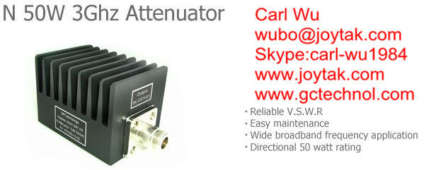 N type attenuator 50 Watt 3Ghz N male plug to N female jack fixed attenuators / N-JK50W3G
