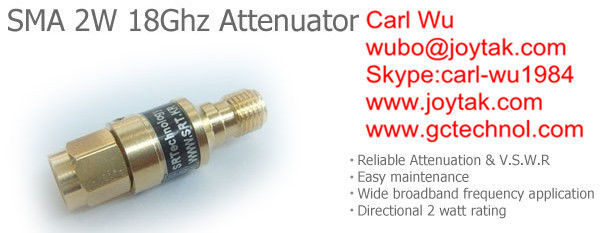 SMA type attenuator 2 Watt 18Ghz SMA plug to SMA jack fixed attenuators / SMA-JK2W18G